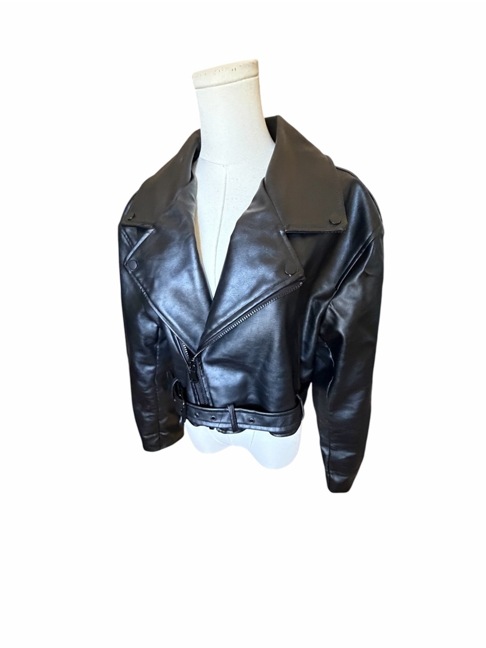 LIONESS Black Faux Leather Biker Jacket - Women XS